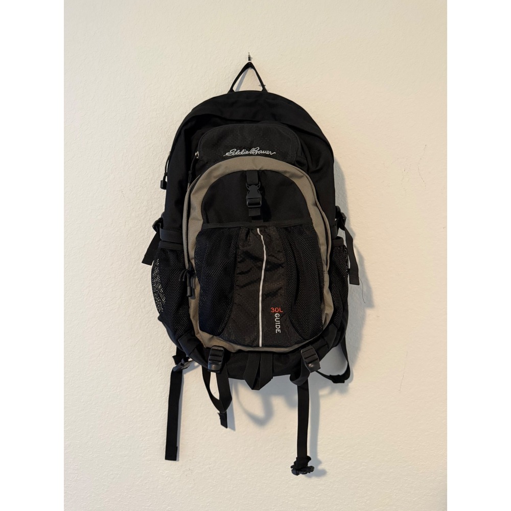Eddie Bauer 30L Guide Backpack Black Gray Hiking Daypack Travel Bag